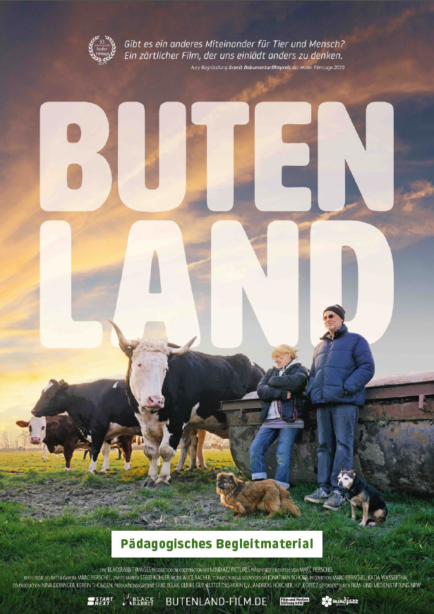 filmplakat butenland, schriftzug, kühe, menschen
